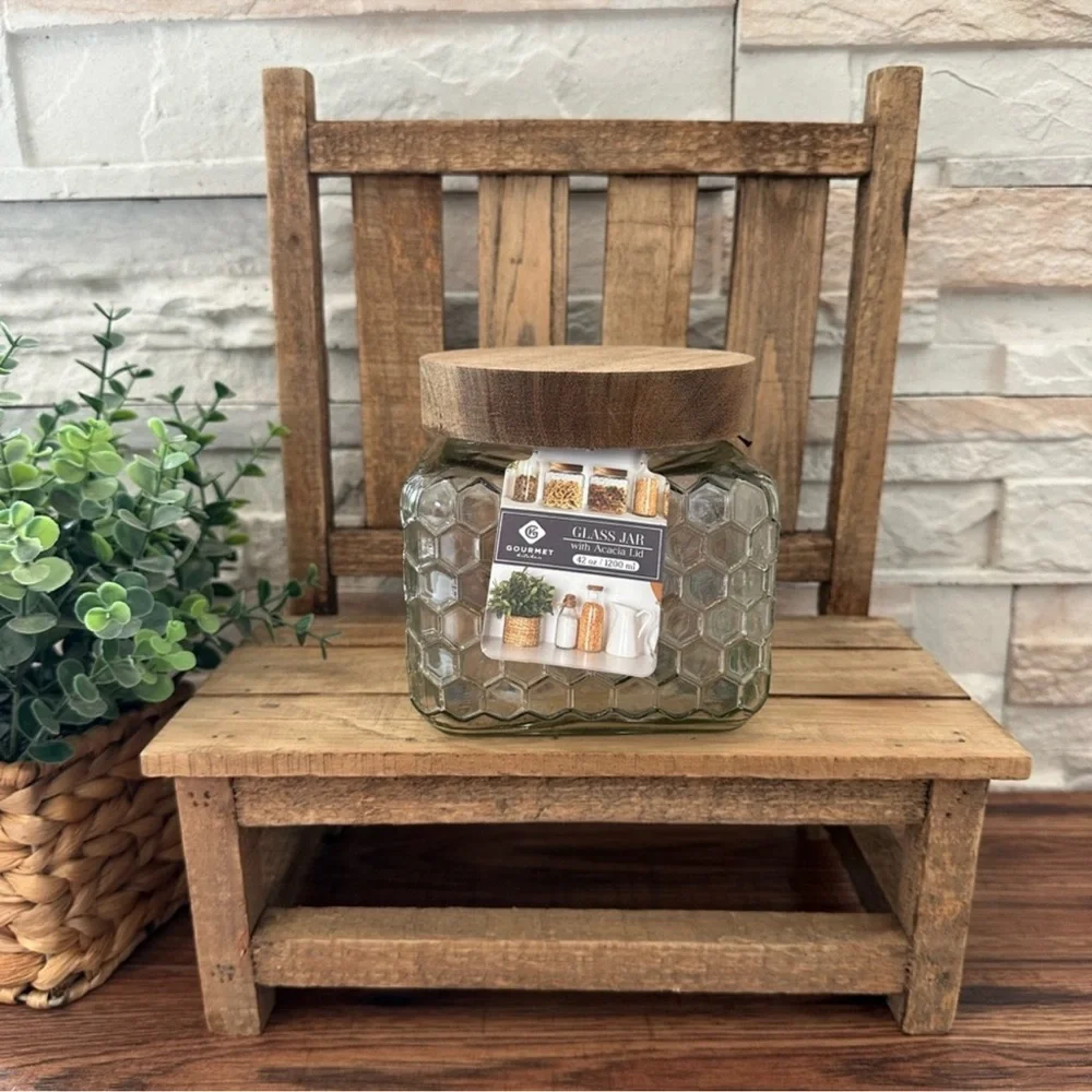 🆕 Honeycomb 🐝 42oz Glass Jar With Wooden Lid! - Picture 7 of 9